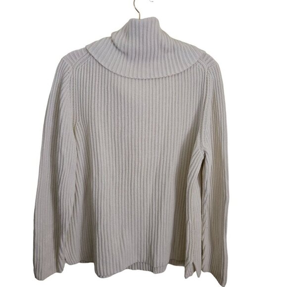 Talbots CableKnit Ivory Cashmere Cotton Cowl Neck Neutral Sweater Size XL - Picture 2 of 5
